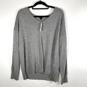 J Crew Sweater Women’s XL Grey Wool Blend V-Neck Long‎ Sleeve Preppy NWT F4956
